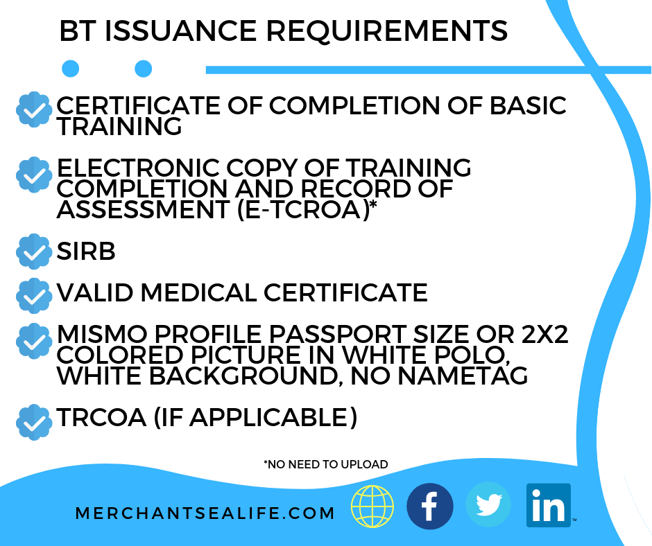 Basic Training COP Issuance Requirements - Merchant Sea Life